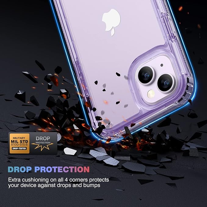 Diaclara Designed for iPhone 14 Case, Full Body Rugged Case with Built-in Touch Sensitive Anti-Scratch Screen Protector, with Camera Lens Protector (Clear Purple)