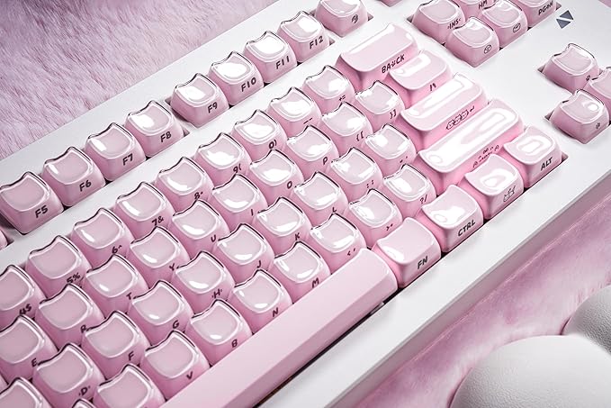 ZORNHER CG870 Wireless Mechanical Keyboard,80% Pink & White Gaming Keyboard, Creamy Keyboard,Cute Jelly Cat Clear Ceramic Jade Keycaps,Girly Aesthetics Kitty Keyboard,Creamy Sounding Linear Switches