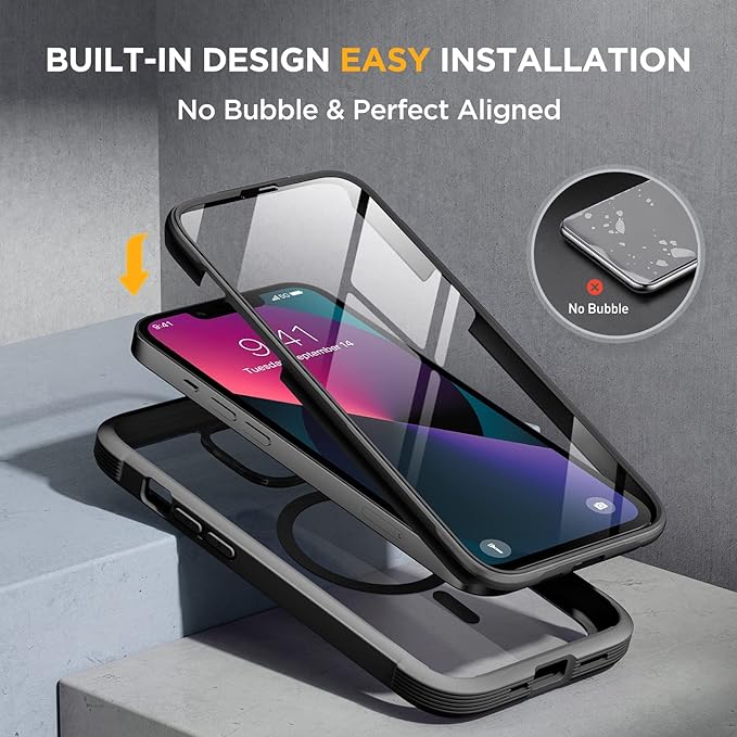 Miracase for iPhone 13 mini Case 5.4",Full-Body Protection,Clear Bumper Case with Built-in 9H Tempered Glass Screen Protector,Military-Grade Drop Protection Outdoor Phone Case for iPhone 13 mini,Black