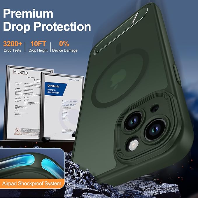Magnetic Compatible with iPhone 15 Plus Case, [Built-in Kickstand][Full Camera Protection][Compatible with MagSafe][Anti-Fingerprint] Shockproof Phone Case for iPhone 15 Plus 6.7",Green