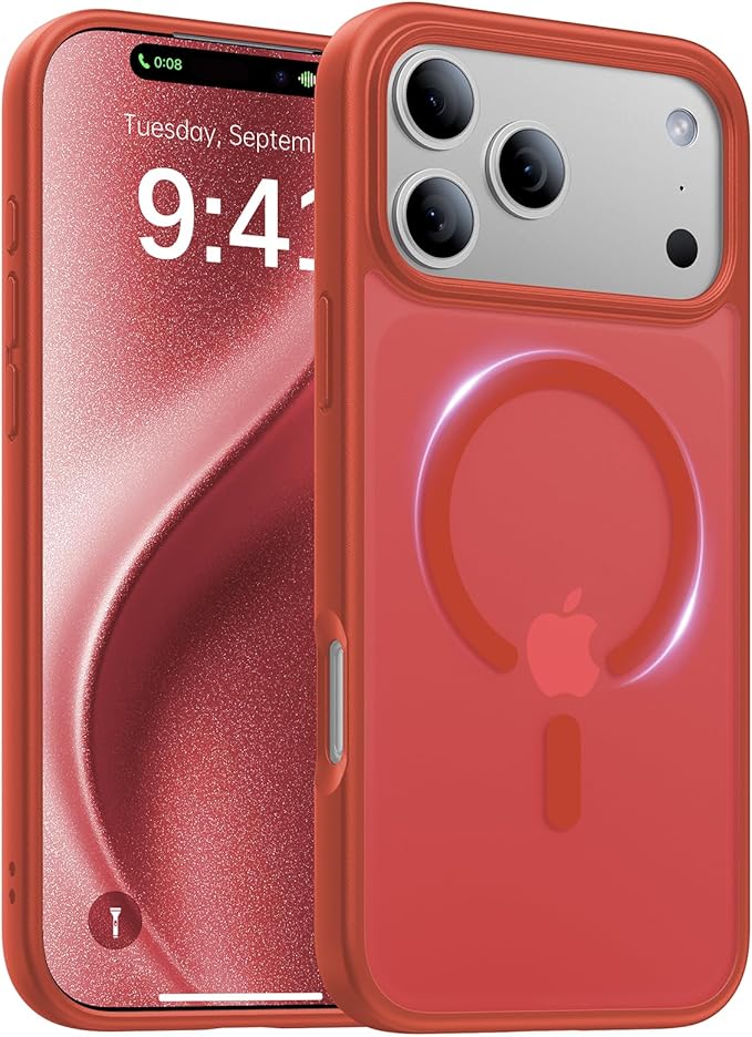 Magnetic for iPhone 17 Pro Case,[Anti-Slip][Compatible with MagSafe][Military Grade Drop Protection] Shockproof Protective Translucent Matte Phone Case for iPhone 17 Pro Case,Red
