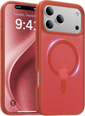 Magnetic for iPhone 17 Pro Case,[Anti-Slip][Compatible with MagSafe][Military Grade Drop Protection] Shockproof Protective Translucent Matte Phone Case for iPhone 17 Pro Case,Red