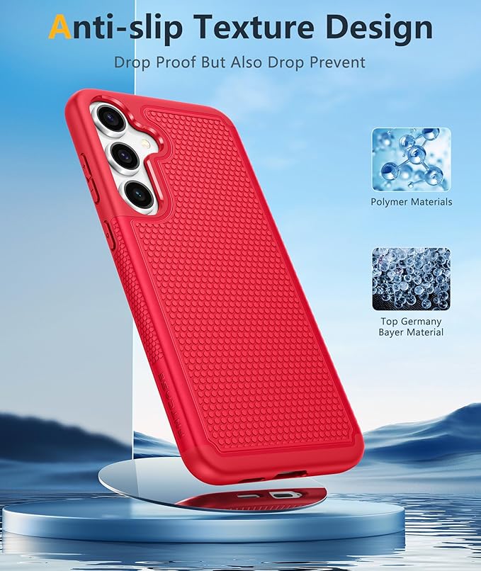 FNTCASE for Samsung Galaxy S25-Plus Case: S24-Plus Dual Layer Heavy Duty Phone Protective Cover Shockproof Rugged with Non-Slip Textured - Military Drop Protection Bumper Tough - 6.7 inch (Red)