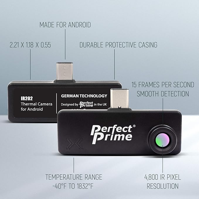 PerfectPrime IR202, (IR) Infrared Thermal Imager Camera 4800 Pixels, -40~752°F, 15Hz for Android Type C Mobile Phone