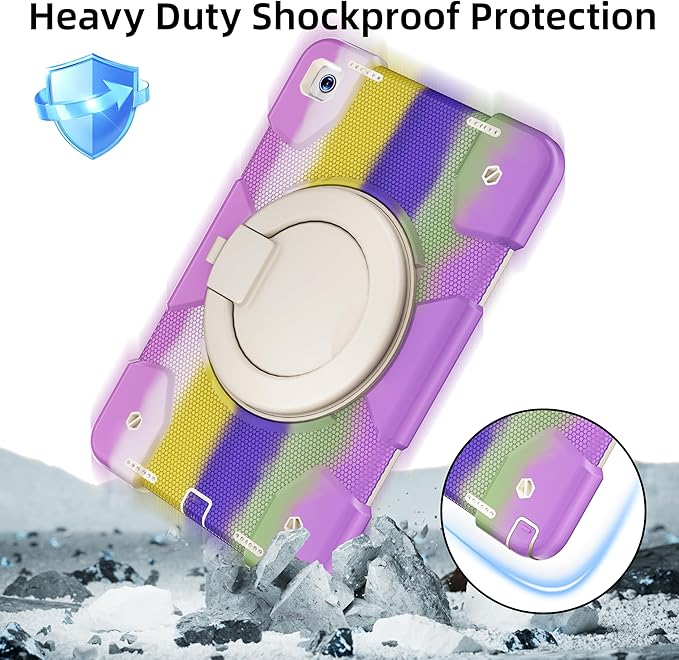 Andnary Case for Samsung Galaxy Tab A11+ Plus/A9+ 11 Inch 2025/2023, Tablet Case for Samsung Galaxy A9 Plus/A11+ with Screen Protector/360° Rotating Stand/Pen Holder/Shoulder Strap (Colorful Purple)