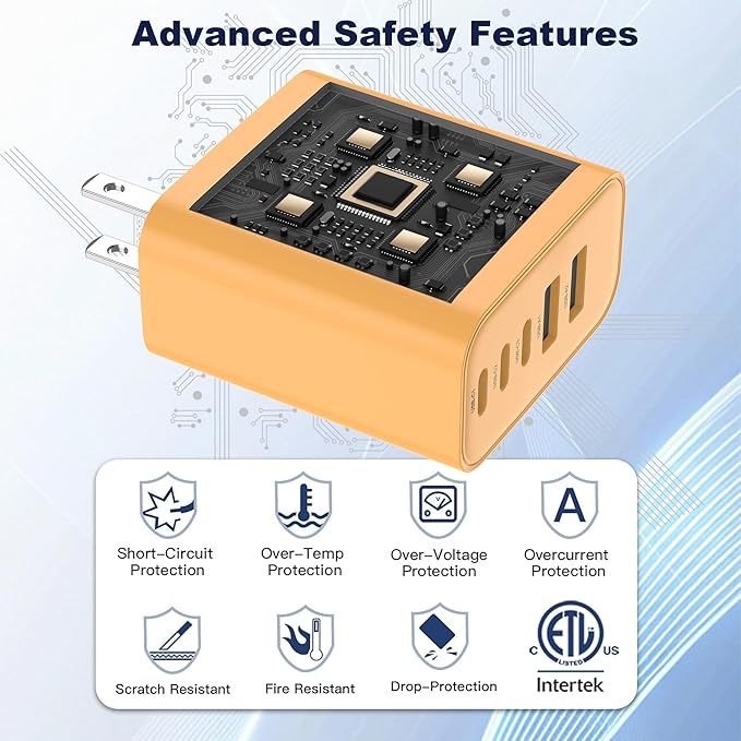 USB C Charger Block, 60W 5 in 1 Charging Blocks, PD 3.0 Fast Charger, QC 2A Yellow Wall Plug Multiport Type C Charging Block for iPhone 17 16 15 14 13 12 Pro Max, iPad, iPod, Samsung, AirPods Pro