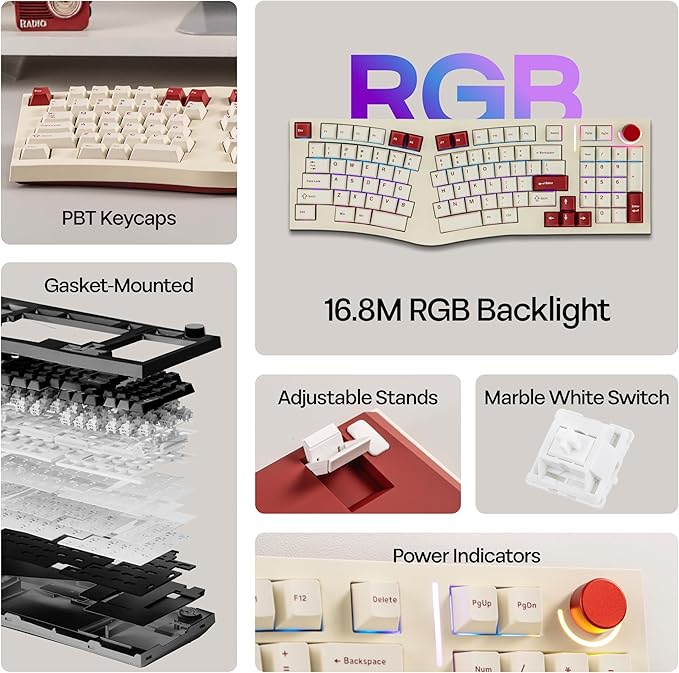 MechLands Feker Alice98 Ergonomic 98 Keys Custom Mechanical Keyboard, VIA Programmable, USB-C Wired Gaming Keyboard, Hot Swappable, 5 Layer Paddings, Control Knob, NKRO, RGB for Win/Mac (Beige)