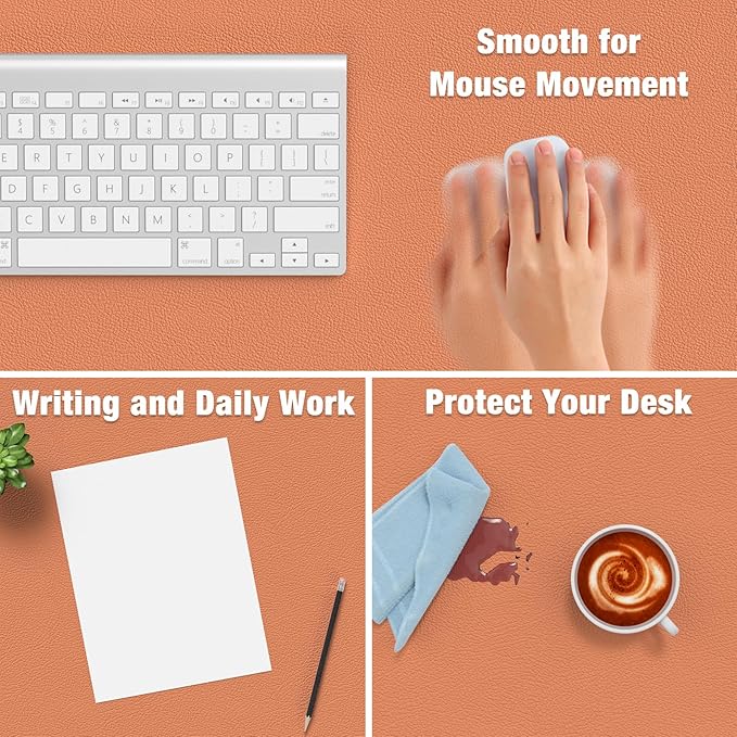 Hsurbtra Desk Pad, 30" x 14" PU Leather Desk Mat, XL Extended Mouse Pad, Waterproof Desktop Blotter Protector, Non-Slip Ultra Thin Large Laptop Keyboard Writing Mat for Office Home, Orange Pink