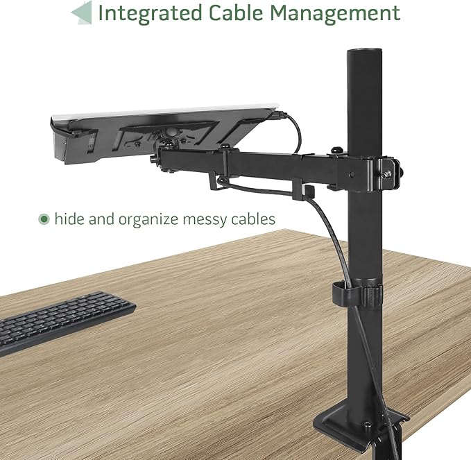 UPGRAVITY Laptop Desk Mount, Single Laptop Stand Arm with Vented Tray for 17 inch Notebook or 14”-32” Monitor, Holds up to 17.6 lbs, Fully Adjustable, Clamp/Grommet Mounting, VESA 75/100mm