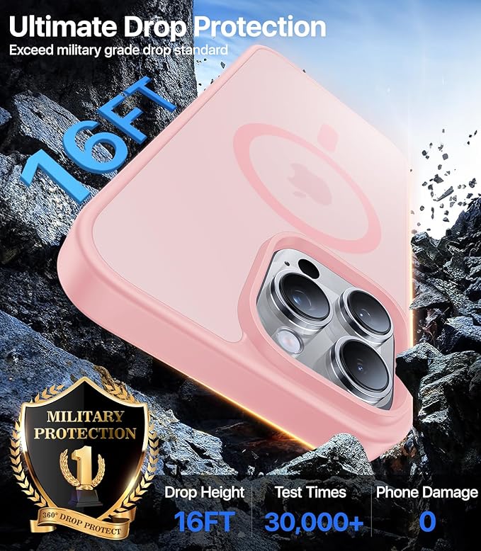 Magnetic for iPhone 15 Pro Max Case[Compatible with MagSafe][Military-Grade Drop Protection][Anti-Yellowing]Shockproof Protective Translucent Matte Cover for iPhone 15 Pro Max Phone Case,Pink