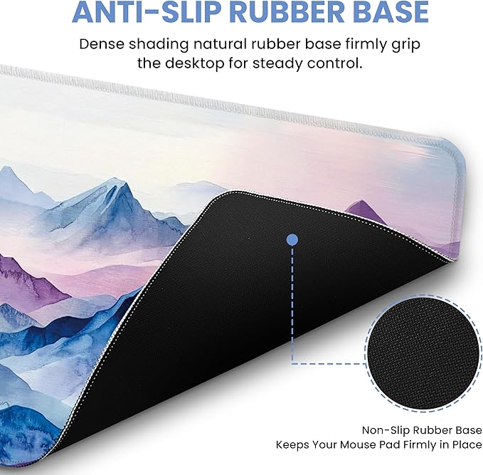 Large Mouse Pad for Desktop, Cute Desk Mat Pad Protector for Work & Gaming, Aesthetic Pretty Anti-Slip Laptop Blotter Cover for Office School Home Supplies, Distant Peaks, 31.5" x 11.8"