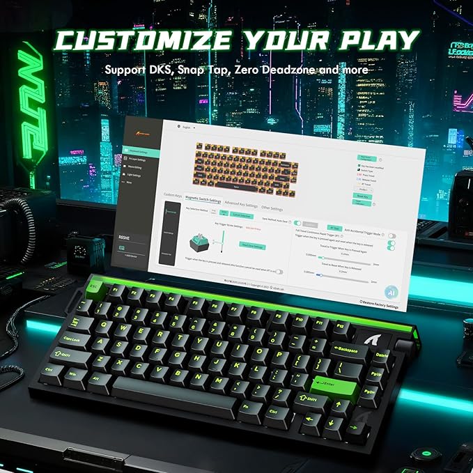 ATTACK SHARK R85 HE Wired 75% Hall Effect Rapid Trigger Mechanical RGB Gaming Keyboard with 8K Polling,0.05mm RT Accuracy,0.08MS Latency,Magnetic Switch,5 Layer Sound Damped,Driver for PC Mac(Green)