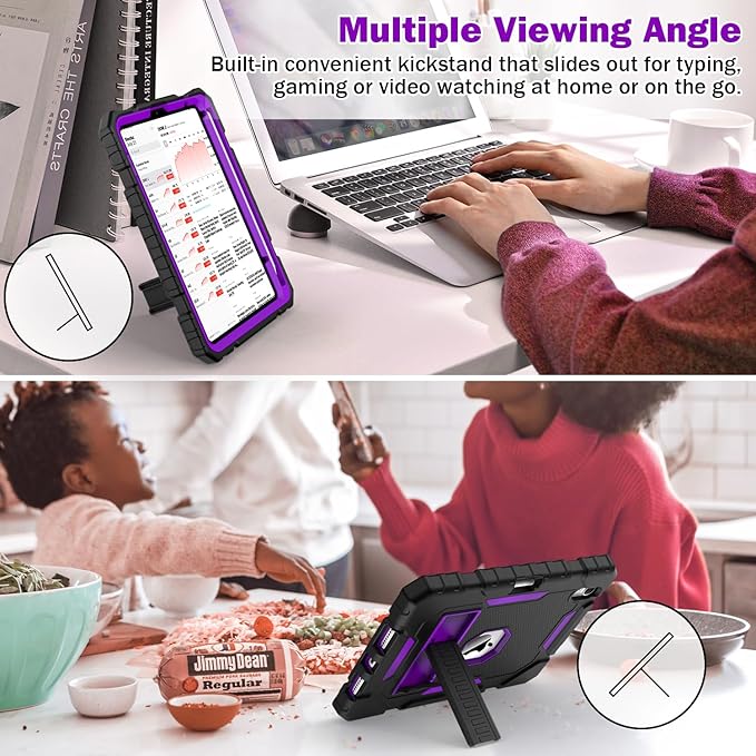 Grifobes Case for iPad mini 7 (A17 Pro) 2024 / Mini 6 2021 8.3 inch, Heavy Duty Shockproof Rugged Cover with Pencil Holder Stand, for I Pad Mini 7th/6th Gen 8.3" Case (Black+Purple)