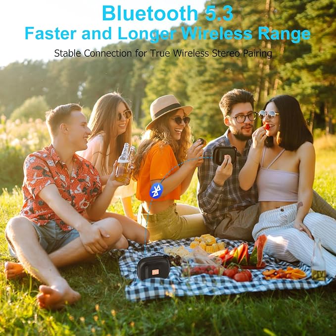 Portable Bluetooth Speaker, Small Speakers Bluetooth Wireless, IPX7 Waterproof Bluetooth Speaker Suitable for in Bathroom, Pools, Boating and Hiking Black