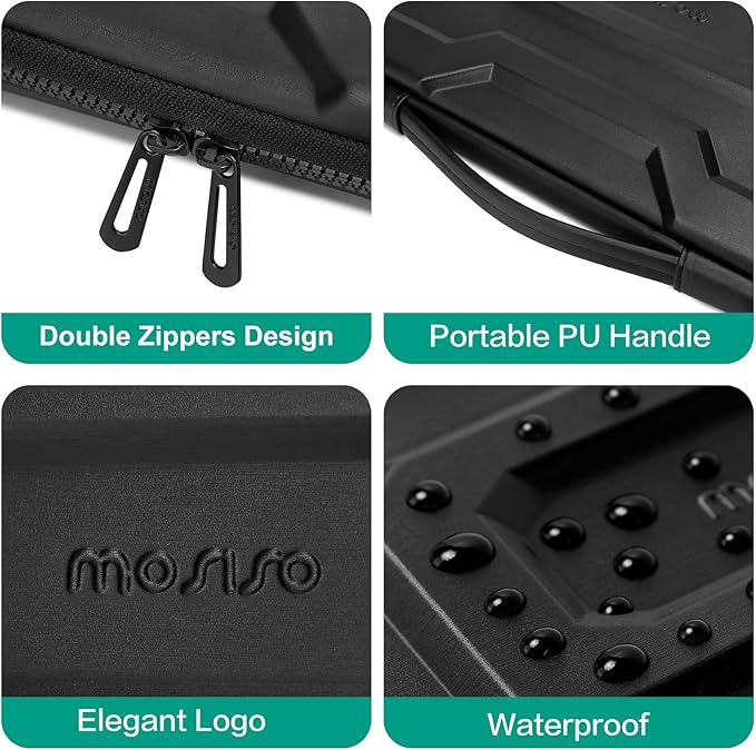 MOSISO 15-16 inch Laptop Hard Case, 15.6 inch Waterproof Shockproof Computer Bag Compatible with MacBook HP Dell, Mechanical Geometric EVA Carrying Sleeve Laptop Case Hard Shell with Handle, Black