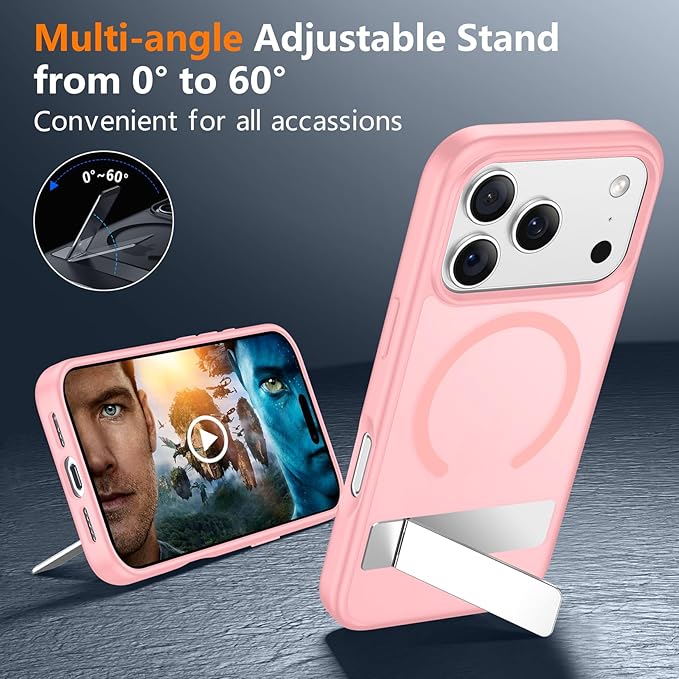 SPIDERCASE Magnetic for iPhone 17 Pro Max Case,with [3 Stand Ways] [Military Grade Drop Protection] with Invisible Stand Shockproof Slim Case for iPhone 17 Pro Max 6.9",Light Pink