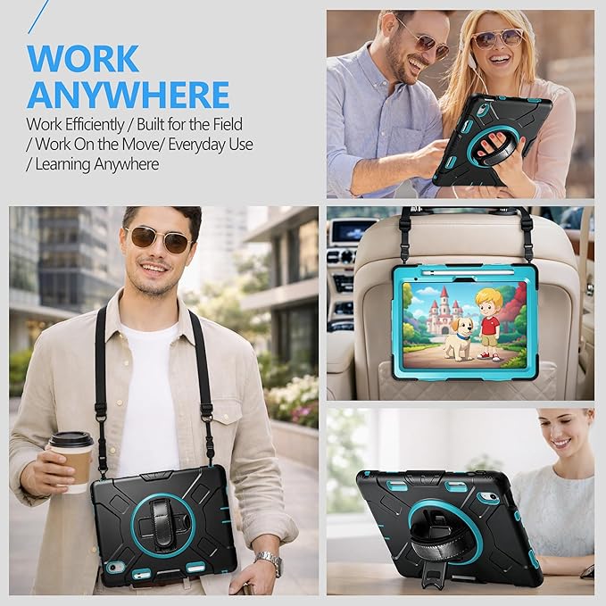 Case for iPad (A16) 11th/10th Generation Case: Protective Cover for iPad 11th Gen 11 Inch 2025 &10th Gen 10.9" 2022 with Screen Protector- Stand- Shoulder Strap- Handle- Pencil Holder-Mint Green