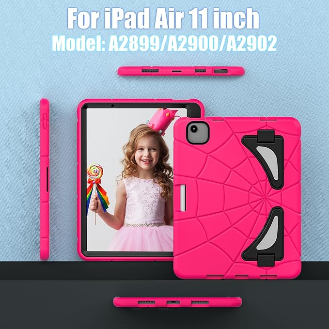 AKABEILA Compatible with Apple iPad Air 11(2026)M4/iPad Air 11(2024)/iPad Air 11(2025) M3 11 inch Tablet Case，Lightweight Protective Cover with Kickstand for Kids Children Boys Babies Strawberry Black