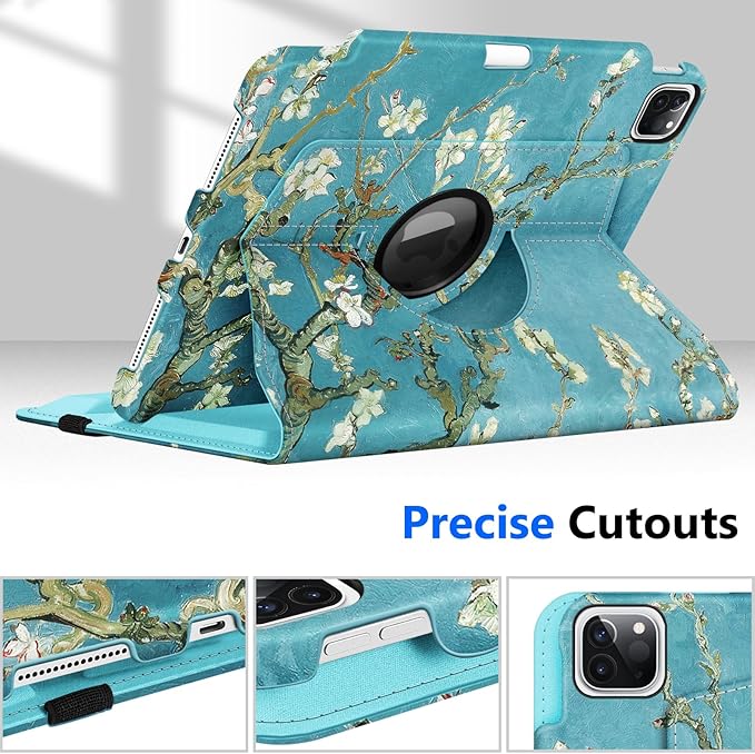 Fintie Rotating Case for iPad Pro 11-inch (4th / 3rd Generation) 2022/2021-360 Degree Swiveling Stand Cover w/Pencil Holder, Auto Sleep/Wake, Also Fit iPad Pro 11" 2nd/1st Gen, Blossom