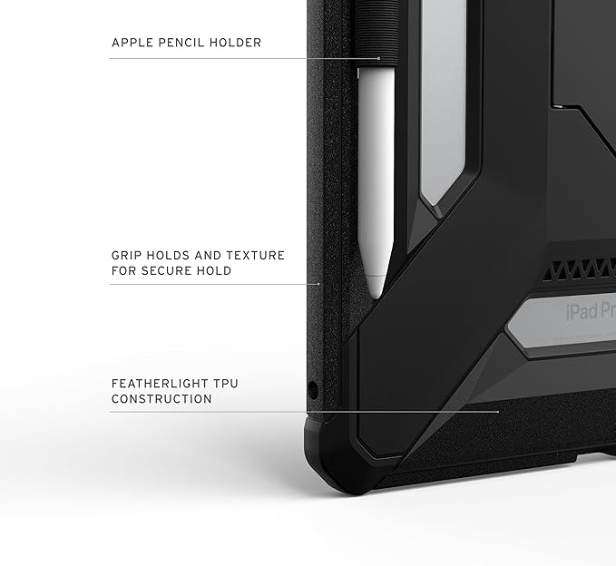 URBAN ARMOR GEAR UAG Designed for iPad Pro 11" 6th Gen 2025 M5, 5th Gen 2024 M4 Case A3357 A3358 A3359 - Rugged Protective Cover with Kickstand and Pencil Holder Scout Plus Black