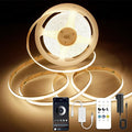 AXMOTUT COB LED Strip Lights with RF Remote, 24V 32.8ft Warm White Dimmable LED Light Strips, High Bright 3000K LED Lights with Power Supply for Room, Kitchen, DIY Home Decoration
