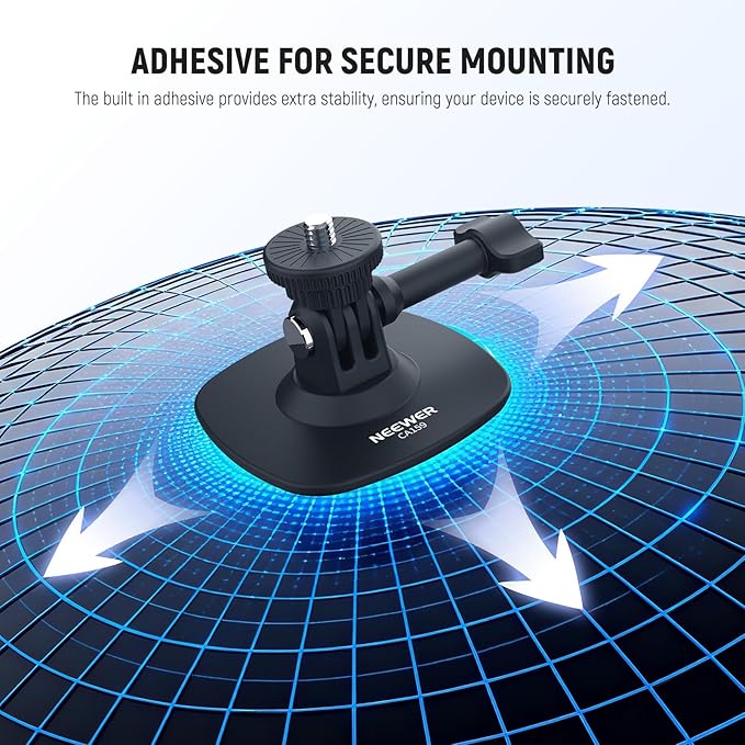 NEEWER Adhesive Mount Compatible with Insta 360 GoPro DJI AKASO Action Camera, 180° Tilt Flexible Car Helmet Holder Base Adapter for POV Video Recording Live Streaming, for 1/4" Accessories, CA159