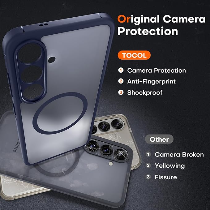 TOCOL Magnetic for Samsung Galaxy S25 Case, Upgraded Full Camera Protection, Compatible with Magsafe, Drop Protection Slime Clear Back Cover for Samsung Galaxy S25 6.2-Inch (Blue)