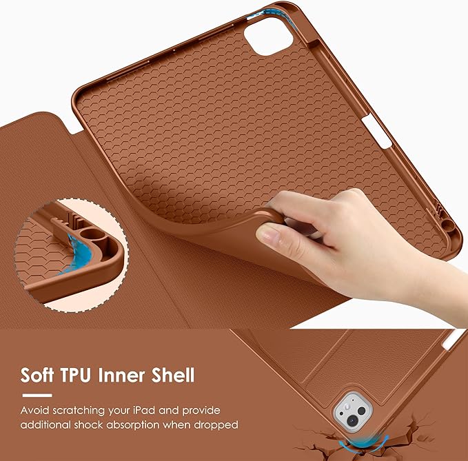 VIKESI Case for iPad Pro 11 inch (M5/M4) 2025/2024,Multiple Angles Magnetic Stand Cover,Shockproof Back,Pencil Holder,and Auto Sleep/Wake,Brown