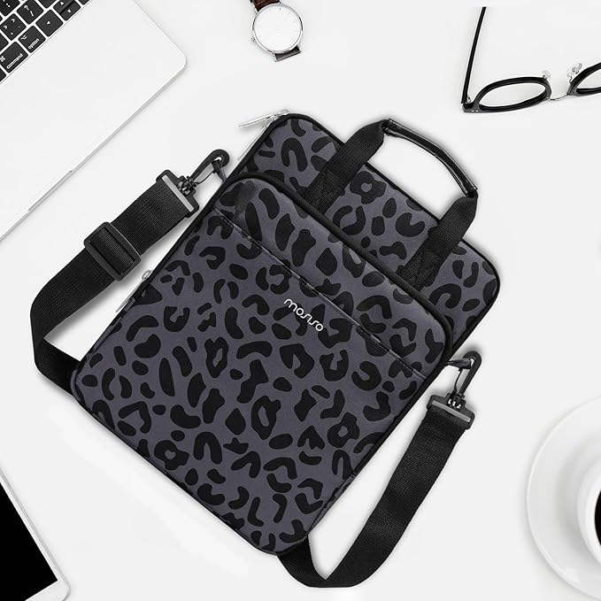 MOSISO 12.9 inch Tablet Sleeve Bag for iPad Pro 13 M4&iPad Air 13 M3 M2,iPad Pro 12.9 M2 M1 6/5th,Surface Laptop Go 12.4,Galaxy Tab S8+/S9+ 12.4, Leopard Grain Tablet Shoulder Bag with 3 Pockets,Black