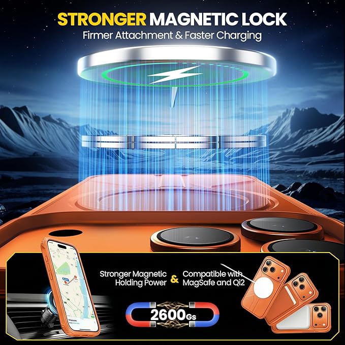 3 in 1 for Heavy Duty iPhone 17 Pro Max Case with Screen Protector & Camera Lens Protector ,7X Military-Grade Drop Protection ,Fits MagSafe ,Rugged & Slim shockproof Case for iPhone 17 Pro Max, Orange