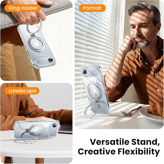 360° Ring Stand for iPhone Air Case, Compatible with MagSafe, Military-Grade Protective,Anti-Yellowing, Scratch-Resistant Back Cover Phone Case for iPhone Air 6.5'', Clear