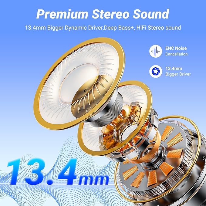Wireless Earbuds Bluetooth 5.4 Headphones HiFi Stereo 42H Playback in Ear with 4 ENC Noise Cancelling Mic, IPX7 waterproof and LED battery display screen for Running Fitness Office Ear Buds in Green