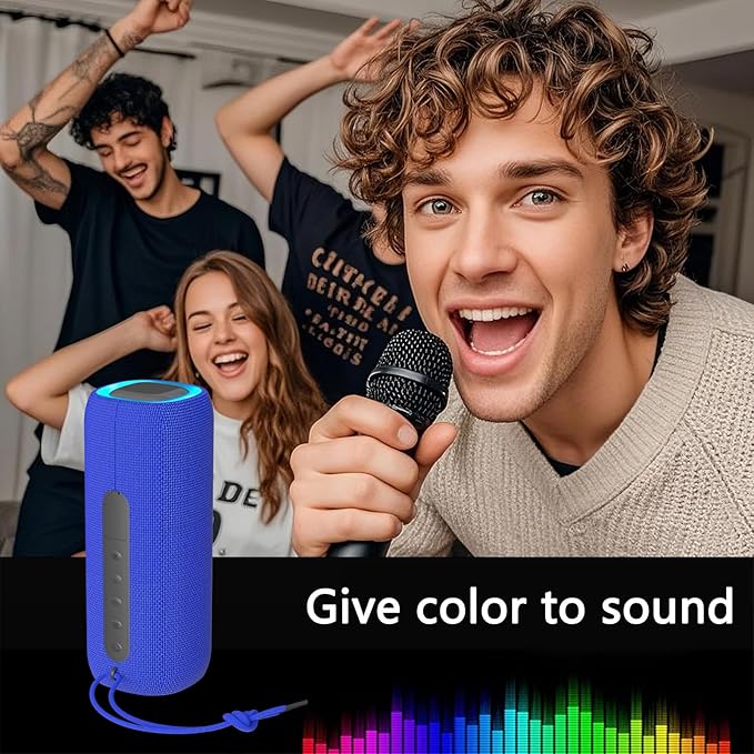 PEICHENG Bluetooth Speaker, Portable Wireless Clear Loud Stereo Sound IPX5 Waterproof with RGB Lights BT5.3 Long Playtime TWS Pairing,for Home Party Outdoor Beach,Great Gift Choice (Blue)