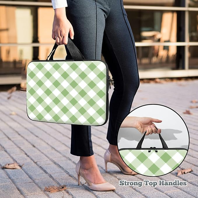 Universal Laptop Sleeve Tablet Case 12 inch, Green and White Checkered Slim Carrying Handbag Travel Laptop Bag for Surface Pro 9 8 7/Laptop Go 2 3, MacBook Air 11/12