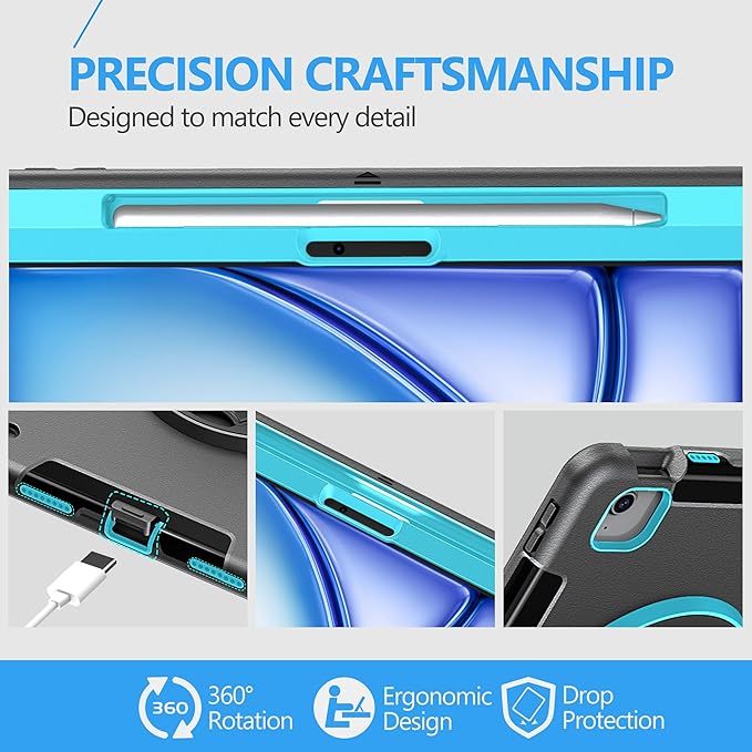 Case for iPad Air 11 M4 2026/ M3 2025/ M2 2024: TPU Cover for iPad Air 5th & 4th Generation 10.9 Inch (2020/2022) with Screen Protector- Stand- Handle- Shoulder Strap- Pencil Holder