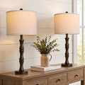 BOBOMOMO 25" Classic Table Lamps Set of 2, Farmhouse Nightstand Lamps with Dark Brown Resin Base & Linen Shade, Standard Table Lamps for Bedroom, Living Room, Hallway & House Décor