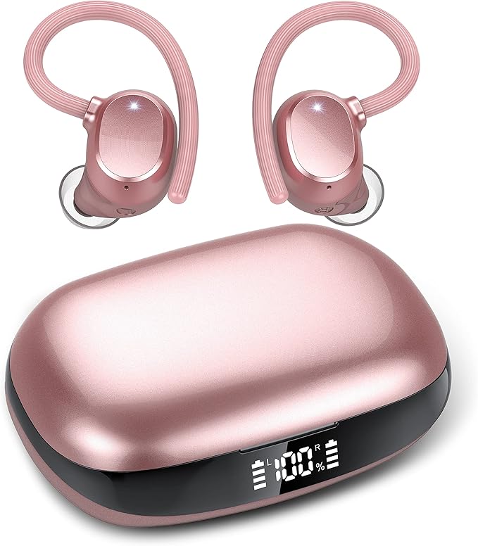 Wireless Earbuds for Small Ear, HiFi Stereo Sport Bluetooth 5.3 Headphones with Earhooks, 48H Deep Bass Running Ear Buds with LED Display, Noise Cancelling, IP7 Waterproof Built-in Mic for iOS Android