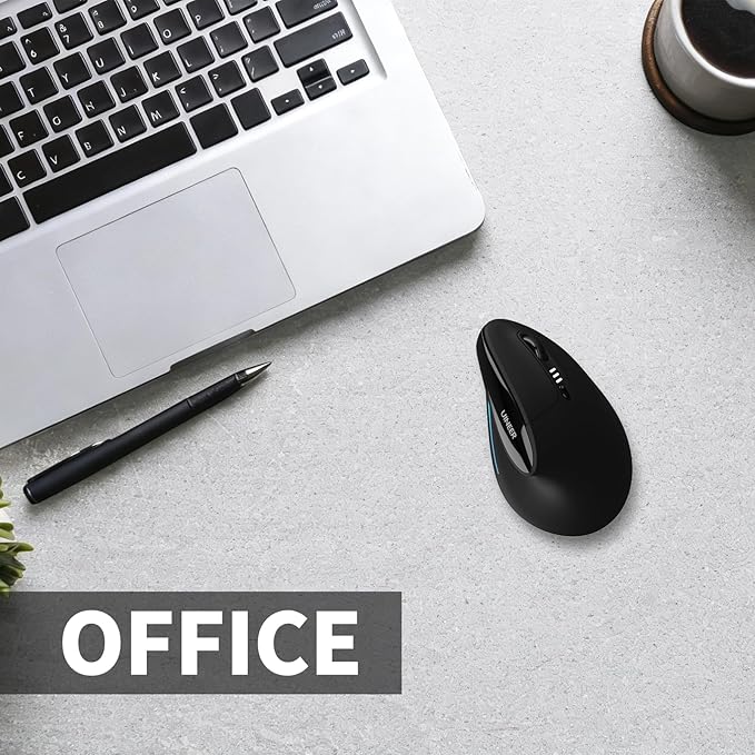 Uineer Ergonomic Mouse, Wireless Bluetooth Rechargeable Vertical Mouse, 7 Color LED, 4 DPI Adjustable, USB-A, Wrist Strain Relief,Optical Mice for Computer/PC/Laptop, Black (Black)