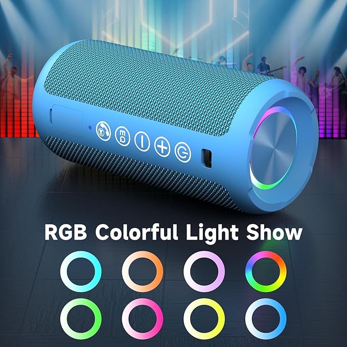 Ortizan Portable Bluetooth Speakers, IPX7 Waterproof Wireless Speaker with 24W Loud Stereo Sound, Outdoor Speaker with Bluetooth 5.3, Deep Bass, RGB Lights, Dual Pairing, 30H Playtime for Home