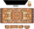 AIMSA Desk Mat Set, Large Mouse Pad + Mouse Wrist Rest + Keyboard Wrist Support + Coaster, Bohemian Style 4in1 Rug Gaming Mouse Pad Combo for Home Office, Orange