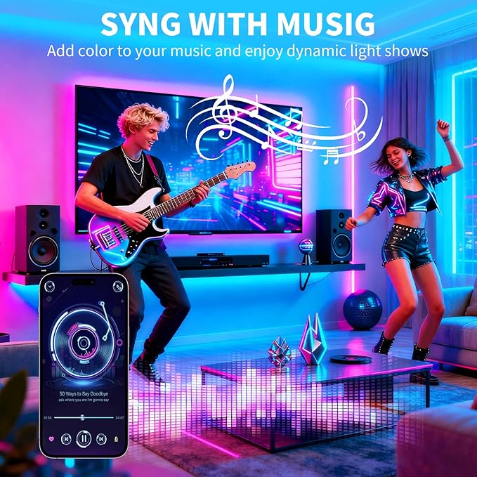LED Strip Lights,RGB Music Sync Color Changing Led Lights with Smart App Control Remote & Remote Control for Room,Part,Essential,Sense of Atmosphere Decoration(100FT-2 Rolls of 50ft)