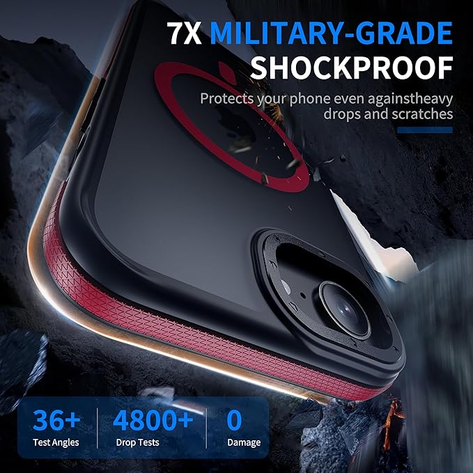 Strong Magnetic for iPhone 16E/17E Case [5X Military-Grade Protection] Compatible with fit MagSafe Shockproof Translucent Slim Thin Case for iPhone 16E-6.1", Red Bumper