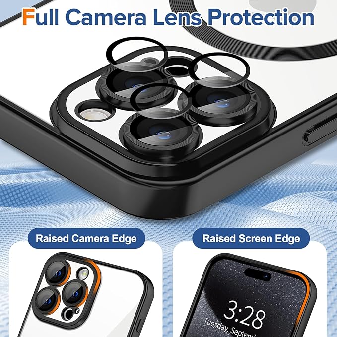 Hython Magnetic Clear for iPhone 15 Pro Max Case with Camera Lens Protector [Compatible with MagSafe] Plating Edge Slim Soft TPU Cover Protective Phone Case for iPhone 15 Pro Max 6.7", Matte Black