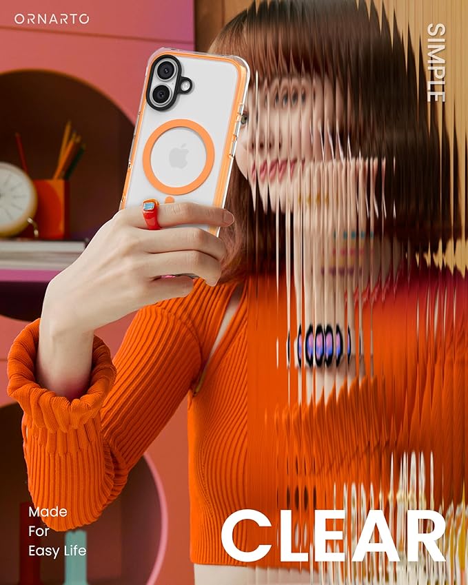ORNARTO Air Case for iPhone 17 Clear | Military-Grade Drop Protection | Camera Control Button | Compatible with MagSafe | Built-in Air Phone Cover - Orange