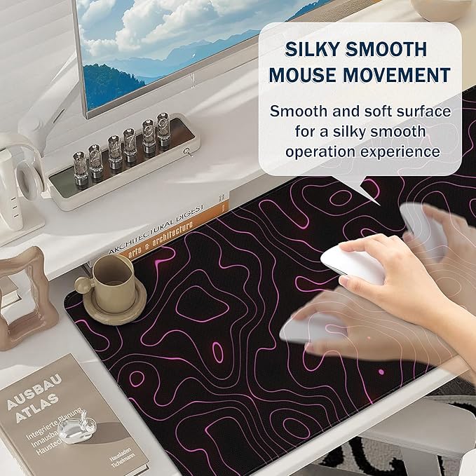 Gaming Mouse Pad - (31.5"×11.8") Contour Lines Large Mouse Pads for Desk - Desk Mat for Keyboard and Mouse with Non-Slip Base, Desks Pad Matfor Game/Office & Home
