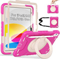 Andnary Case for iPad (A16) 11th Generation 11 inch 2025/10th Generation 10.9 inch 2022, Shockproof Cover with Screen Protector/360° Rotate Handle/Bracket/Pen Holder/Shoulder Strap (Rose Red+White)