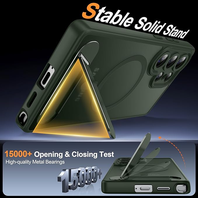 Magnetic for Samsung Galaxy S25 Ultra Case, [Compatible with MagSafe][Full Camera Protection][Built-in Invisible Kickstand] Translucent Matte Phone Case for S25 Ultra 6.9" - Green