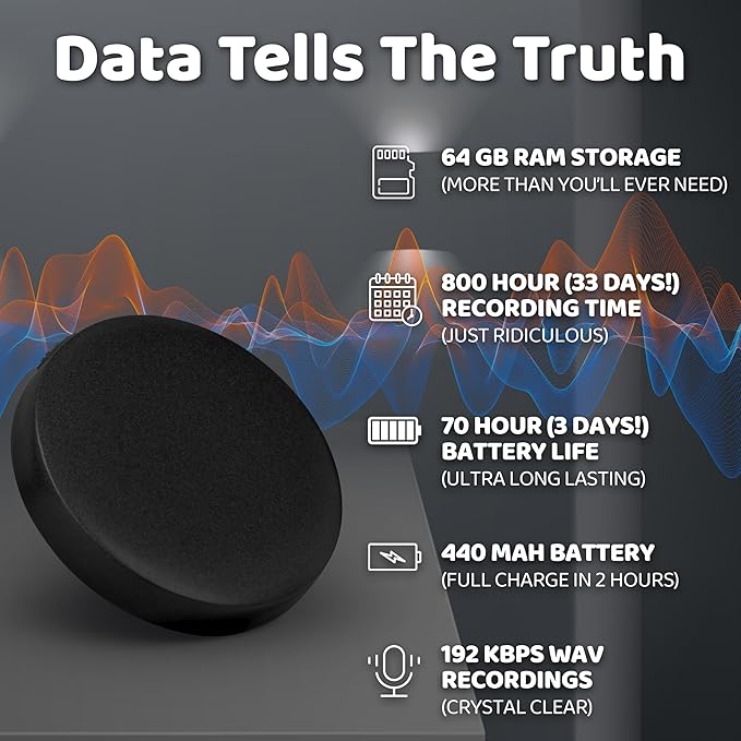 64GB American-Designed Voice Recorder with 33 Days of Storage, 3 Days Battery Life, (192 Kbps) Audio Quality, Clear Instructions in American English Sound Recorder Audio Recording Device MP3 Player