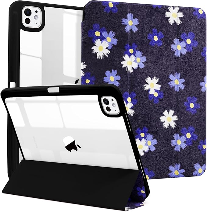 MrARTIST for for iPad Pro 11 Inch Case (M5/M4) 2025/2024 6th/5th Generation Case Cute for Women Girls Girly Kawaii Aesthetic Design for Apple Tablet Cover with Pencil Holder, White Flowers