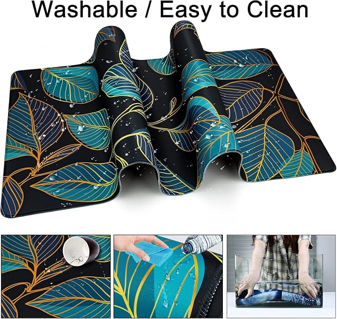 Large Gaming Mouse Pad with Coaster, Desk Matt for Desktop, Desk Pad, Mouse Pads Mat, Stitched Edges Big Extended Mousepad for Computer Keyboard Laptop Office Decor, 31.5'' x15.6''-Leaves 3